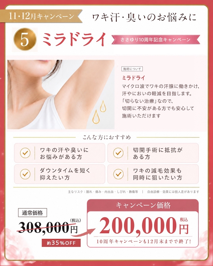 ミラドライ｜ささゆり10周年記念特別価格 200,000円（税込）